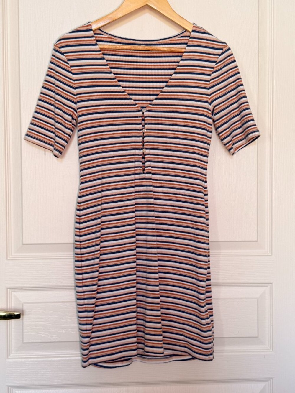 Abercrombie Striped Ribbed Knit Button-Front Bodycon Mini Dress Short Sleeve